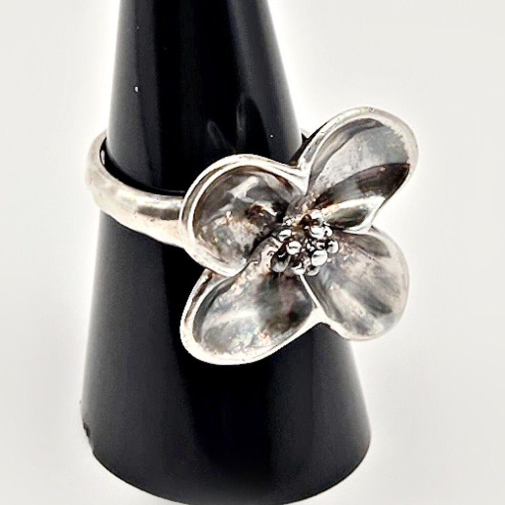RLM Studio Sterling Silver Dogwood Flower Ring | Size 7.5 Nature Modernist Ring - Picture 6 of 8